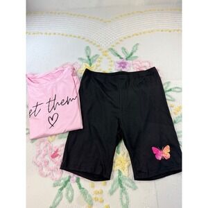 SHEIN Curve Pink‎ "Let Them" Graphic Tee & Black Butterfly Biker Shorts Set 3XL